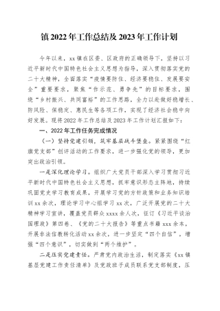 镇2022年工作总结及2023年工作计划（20231122）