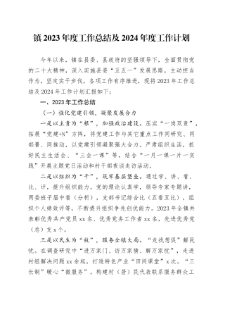 镇2023年度工作总结及2024年度工作计划