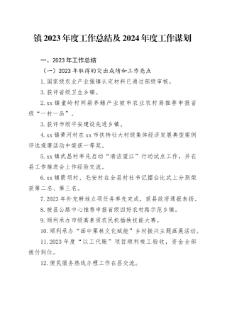 镇2023年度工作总结及2024年度工作谋划（20231206）