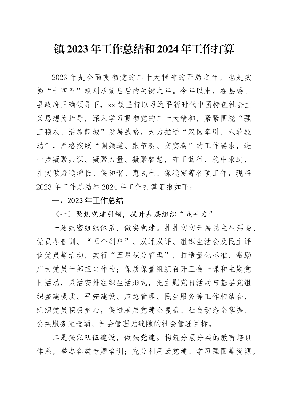 镇2023年工作总结和2024年工作打算（20231226）_第1页