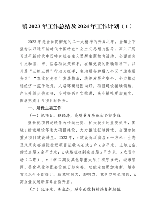 镇2023年工作总结及2024年工作计划 （1）