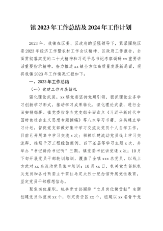 镇2023年工作总结及2024年工作计划（20240105）