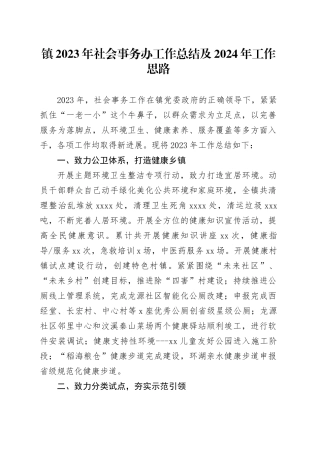 镇2023年社会事务办工作总结及2024年工作思路（20240103）