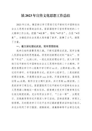 镇2023年宣传文化思想工作总结（20231120）