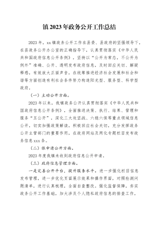 镇2023年政务公开工作总结（20231207）