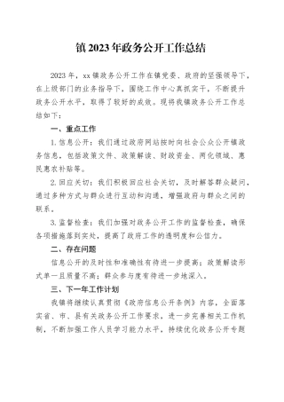 镇2023年政务公开工作总结（20231228）(1)