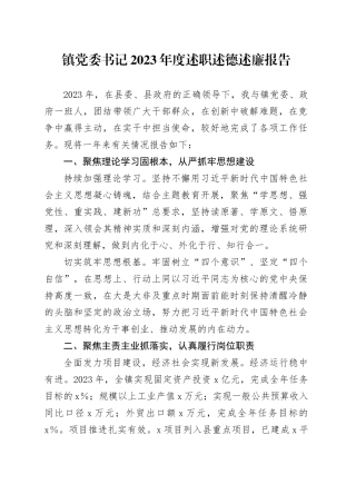 镇党委书记2023年度述职述德述廉报告