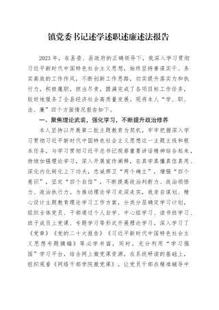 镇党委书记述学述职述廉述法报告20231229