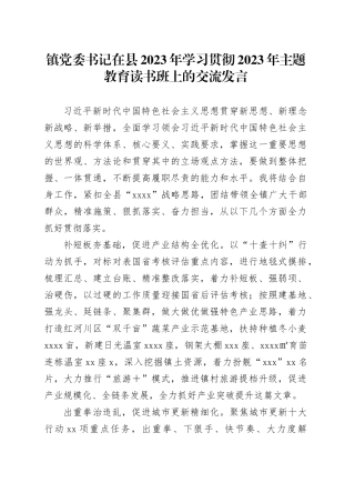 镇党委书记在县2023年学习贯彻2023年主题教育读书班上的交流发言