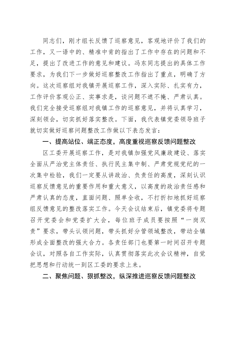 镇党委书记在巡察反馈会上的表态发言_第2页