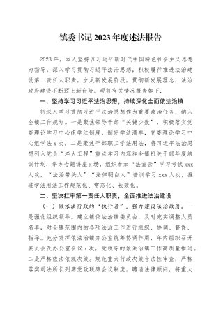 镇委书记2023年度述法报告