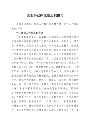 镇委书记抓党建述职报告