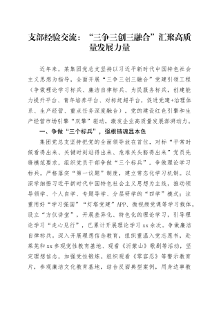 支部经验交流：“三争三创三融合” 汇聚高质量发展力量