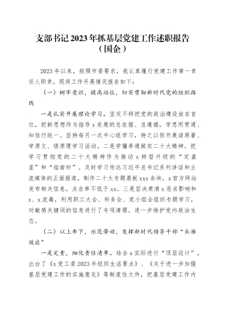 支部书记2023年抓基层党建工作述职报告（国企）