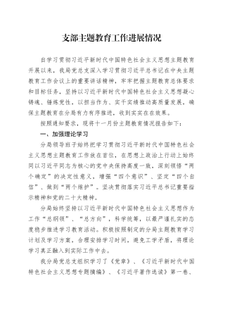 支部主题教育工作进展情况