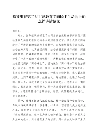 指导组在第二批主题教育专题民主生活会上的点评讲话20231229