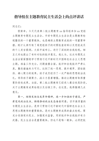 指导组在主题教育民主生活会上的点评讲话