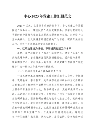 中心2023年党建工作汇报建设总结报告20231227
