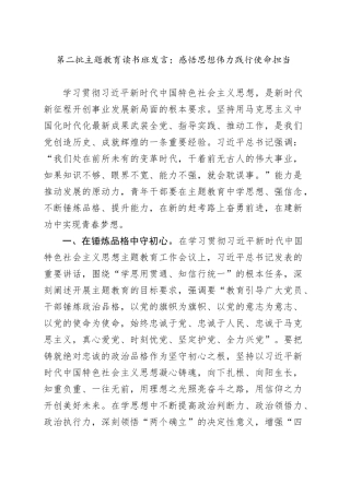 主题教育读书班研讨发言材料：感悟思想伟力践行使命担当心得体会
