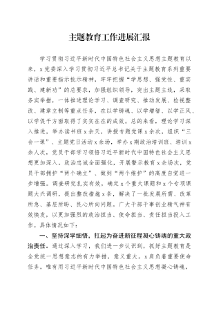 主题教育工作进展汇报