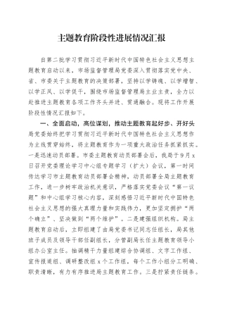 主题教育阶段性进展情况汇报