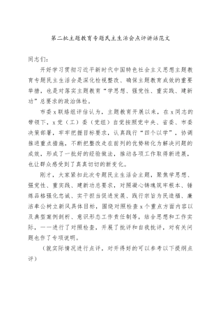 主题教育民主生活会点评讲话主要第二批20240105