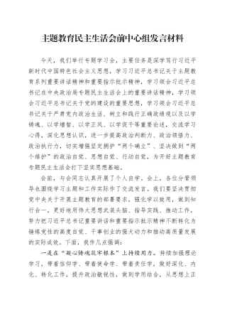 主题教育民主生活会前中心组发言材料