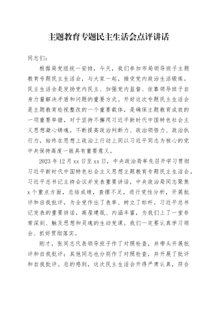 主题教育专题民主生活会点评讲话
