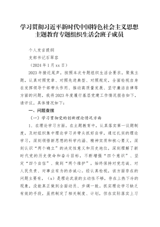 主题教育组织生活会党员个人发言提纲模板