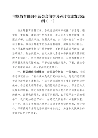 主题教育组织生活会会前学习研讨交流发言提纲（一）