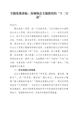专题党课：深刻领会主题教育的“十二字诀”