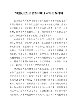 专题民主生活会领导班子对照检查材料