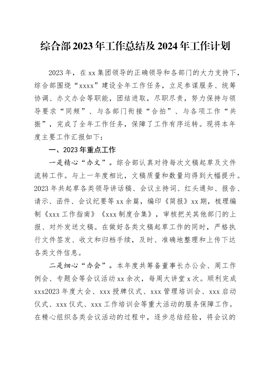 综合部2023年工作总结及2024年工作计划（终）_第1页