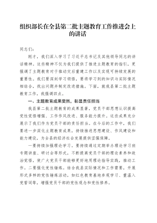 组织部长在全县第二批主题教育工作推进会上的讲话