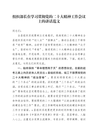 组织部长在学习贯彻党的二十大精神工作会议上的讲话
