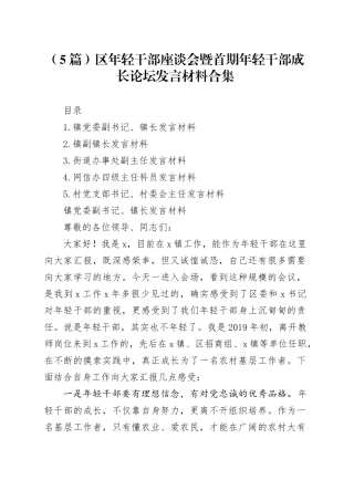 （5篇）区年轻干部座谈会暨首期年轻干部成长论坛发言材料合集
