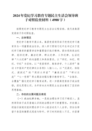 （班子）党纪对照检查专题民主生活会对照检查材料（4988字）