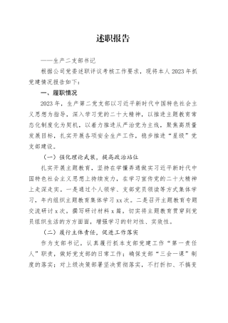 （公司生产二支部书记）2023年度党支部述职报告