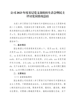 （会后）国企党支部组织生活会暨民主评议党员情况总结3200字