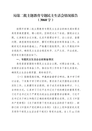 （会后）局第二批主题教育专题民主生活会情况报告