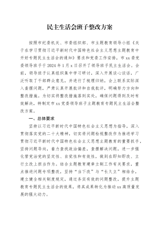 （会后）主题教育民主生活会班子整改方案4400字