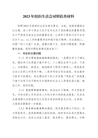 （预备党员）2023年组织生活会个人对照检查材料