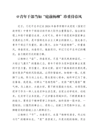 @青年干部 当如“庭前杨柳” 珍重待春风
