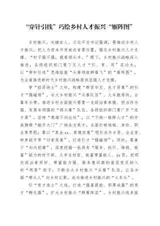 “穿针引线”巧绘乡村人才振兴“雁阵图”
