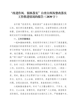 “改进作风、狠抓落实”自查自纠及整改落实工作推进情况的报告（2830字）