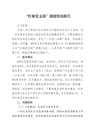 “红旗党支部”创建情况报告3800字