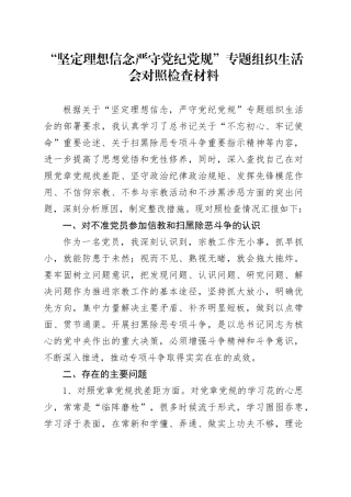 “坚定理想信念严守党纪党规” 专题组织生活会对照检查材料