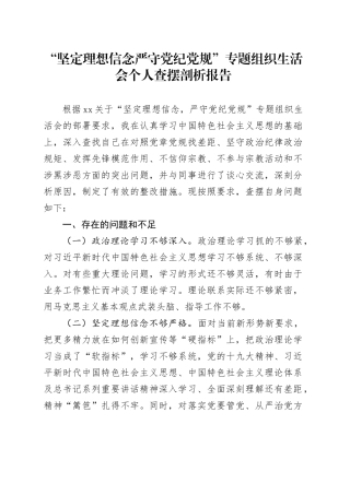 “坚定理想信念严守党纪党规” 专题组织生活会个人查摆剖析报告