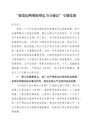 “强党纪 明规矩 增定力 守廉洁”专题党课