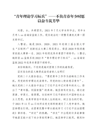 “青年理论学习标兵”——不负青春年少时 愿以奋斗筑芳华